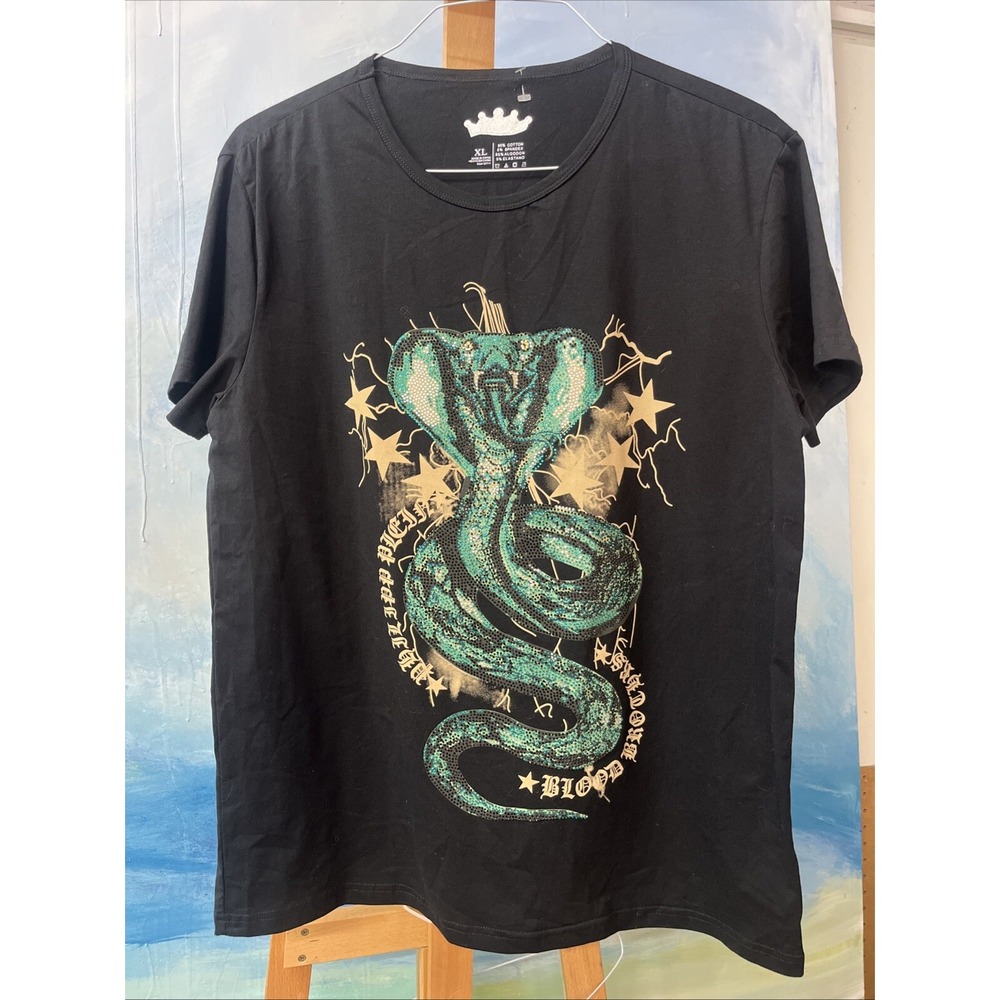 Heads Or Tails Men's Sequin Rhinestone Cobra Snake Blood Brothers Xl Shirt NWOT